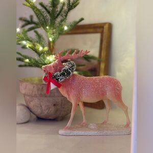 Cody Foster Pink Reindeer with wreath Christmas Putz style